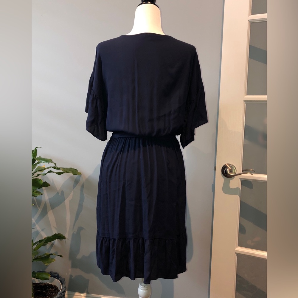 Navy Ruffle Trim Dress - Picture 2 of 4